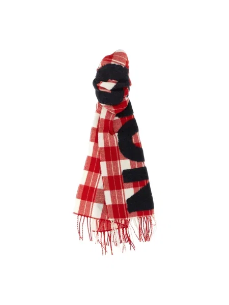 Szal Jw Anderson wełniana w kratę z logo czerwona
