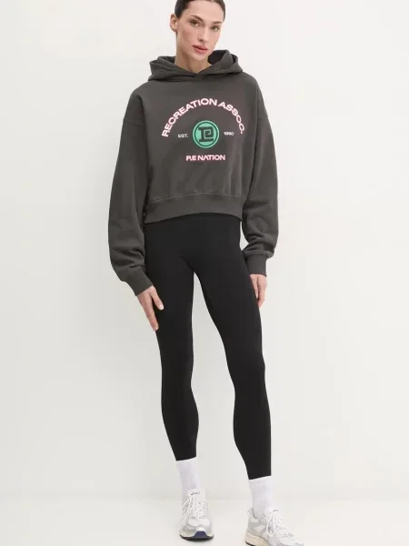 P.E Nation bluza Cresent szary z kapturem z nadrukiem czarna