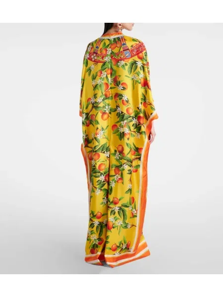 Rochie maxi Dolce&gabbana de mătase cu imagine de costum galben