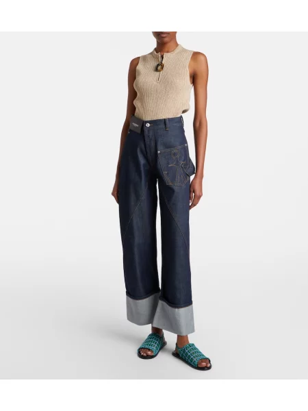 Džínsy s rovným strihom Jw Anderson s výšivkou modrá