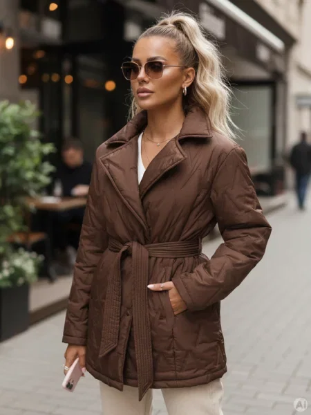 Płaszcz przejściowy z paskiem Dstreet brązowa