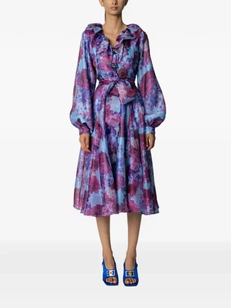 Rochie midi Miau By Clara Rotescu cu model floral cu imagine albastru