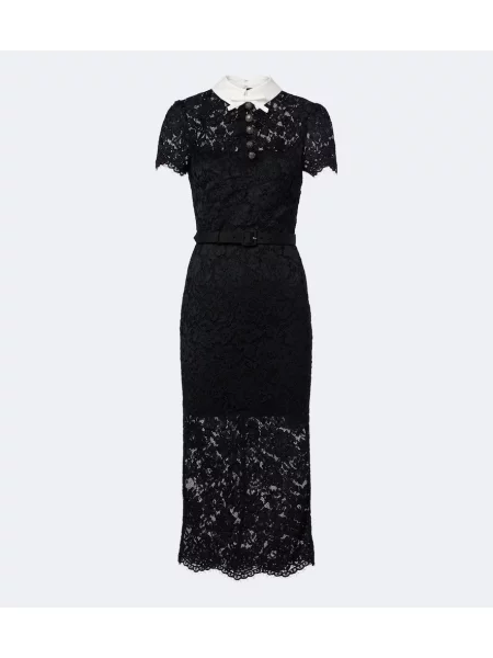 Cu centură rochie midi Self-portrait din dantelă negru