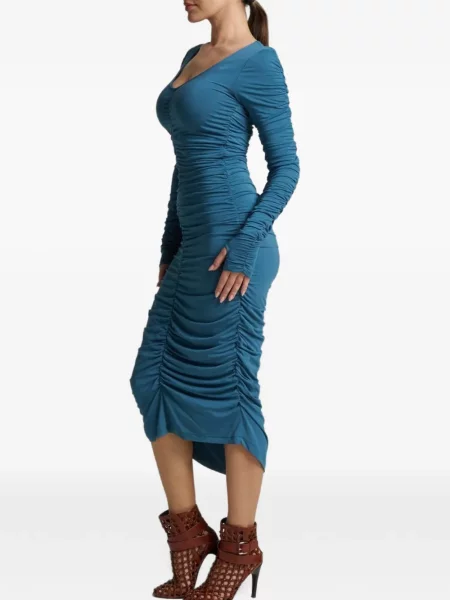 Rochie midi Liz Skorsis cu volane albastru