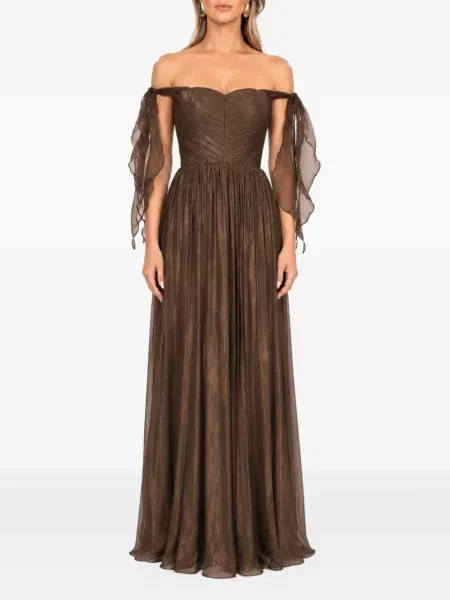 Rochie maxi Roserry cu volane maro