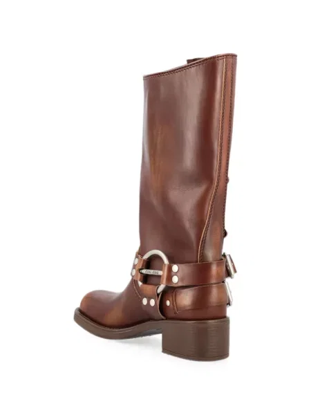 Botine Miu Miu din piele cu cataramă maro