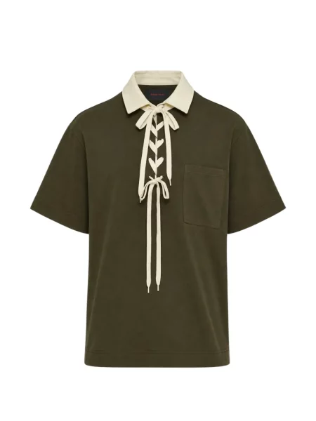 Tricou polo Simone Rocha cu șireturi din dantelă verde