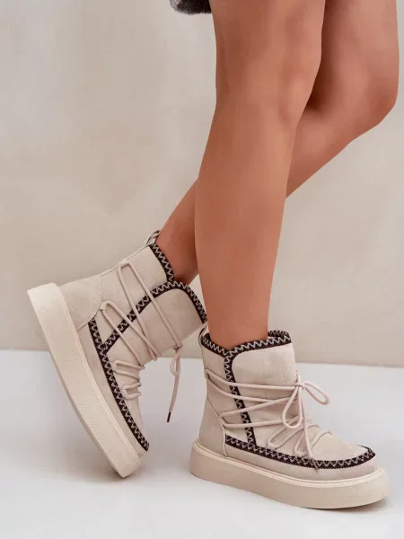 Škornji za sneg Boto z vezenjem s platformo bež