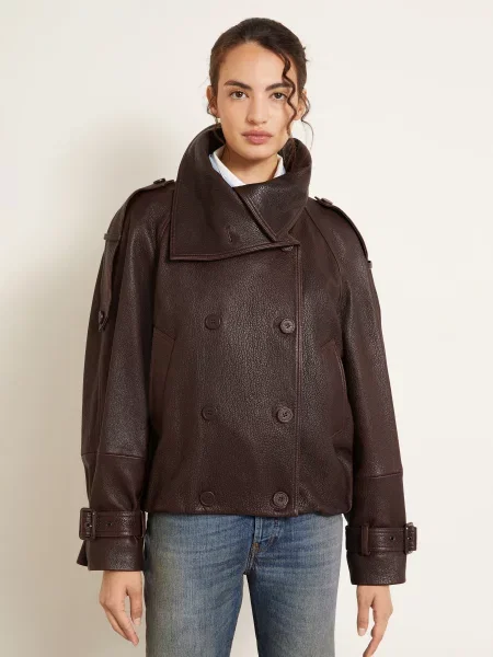 Acne Studios Kožená Bunda tmavě hnědá