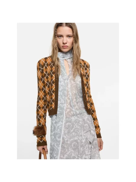 Dzianinowy kardigan Acne Studios brązowy