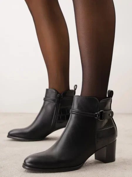 Botine cu decorate cu dungi cu cataramă și imprimeu croco Frilena negre