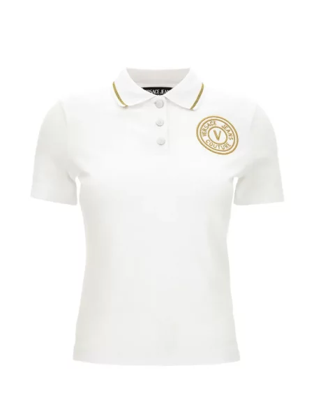 Tricou polo Versace Jeans Couture cu broderie alb