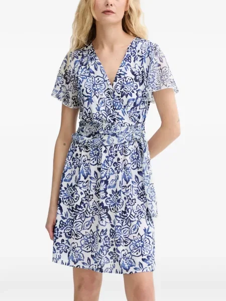 Rochie mini Morgan cu model floral cu decolteu în V albastru