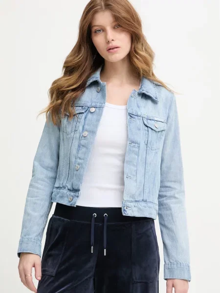 Juicy Couture kurtka jeansowa DIAMANTE CROPPE niebieska