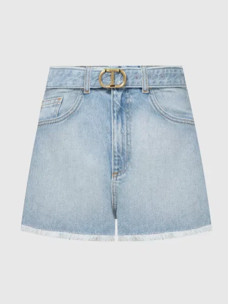 Джинсові шорти з ефектом потертості Twinset блакитні