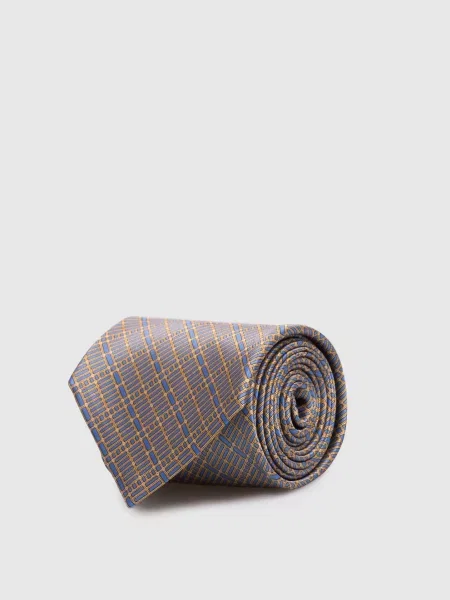 Краватка із шовку в брендовий геометричний візерунок Stefano Ricci блакитна