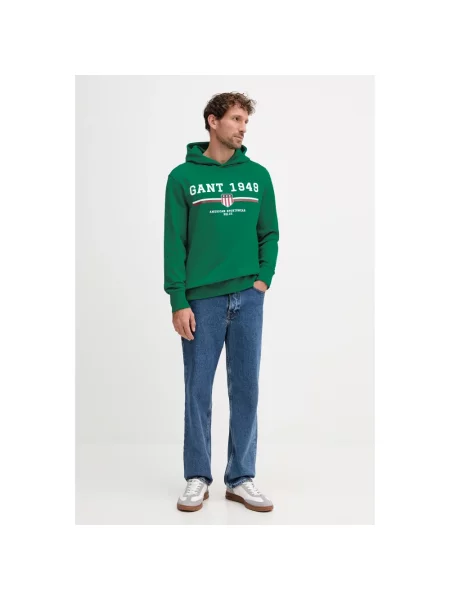 Bluza z kapturem Gant z kapturem z nadrukiem zielona
