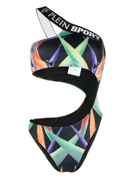 Costum de baie Plein Sport cu imagine cu un umăr gol negru