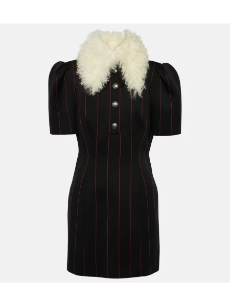 Volnena z ovratnikom obleka Alessandra Rich črna