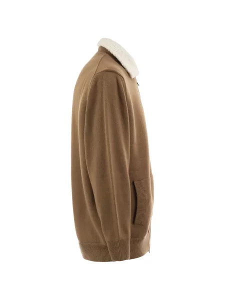 Gulerat cardigan Kiton din piele de oaie maro