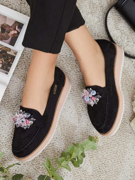 Mocasini Resti cu strasuri negru