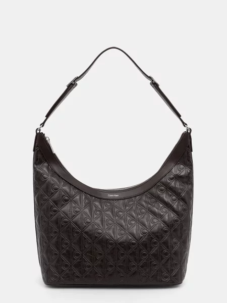 Geantă Calvin Klein Emblem Aop Debossed Medium Shbag maro