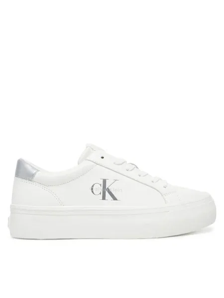 Calvin Klein Jeans Сникърси Vulc Flatf Lth Silver Logo Tag бял