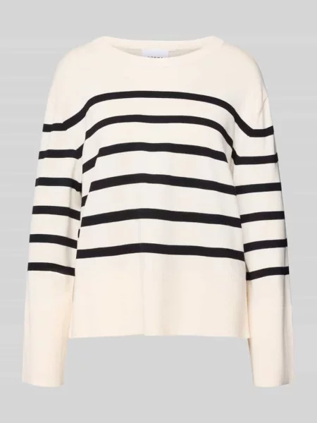 Sweter z dzianiny z prążkowanymi wykończeniami biały