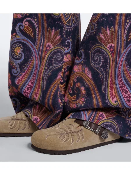 Saboți Etro cu broderie din piele de căprioară bej