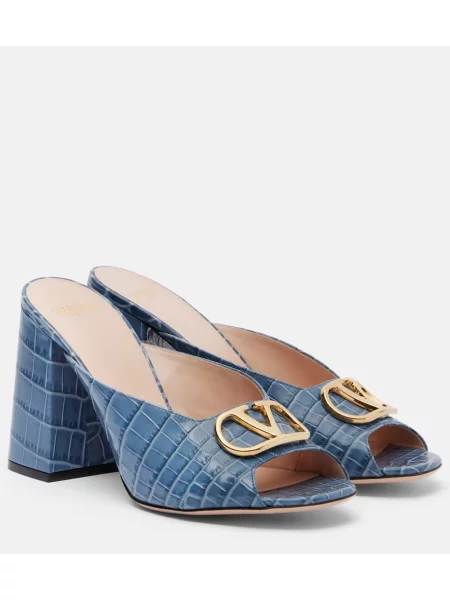 Papuci tip mules Valentino Garavani din piele albastru