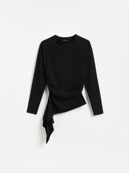 Reserved Tricou cu mânecă lungă din amestec de negru