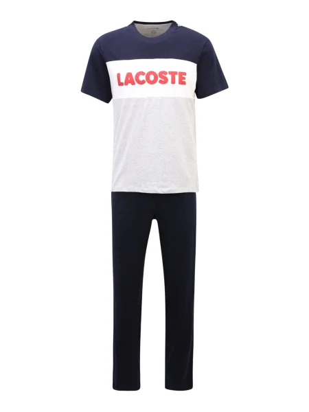 LACOSTE Dolga pižama mornarska / pegasto siva / rdeča bela