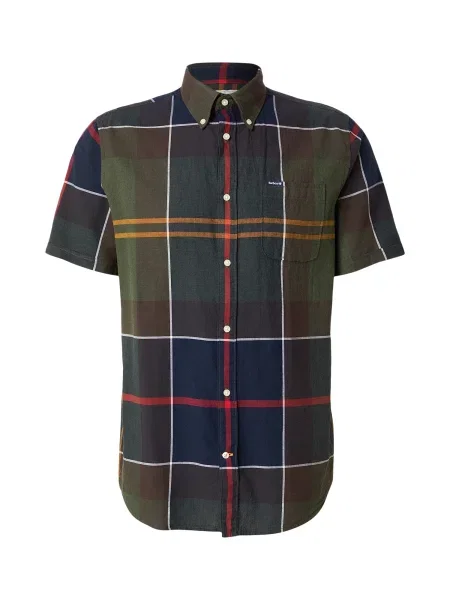 Barbour Košile S Krátkým Rukávem Tailored Fit khaki / tmavě žlutá / tmavě modrá bílá