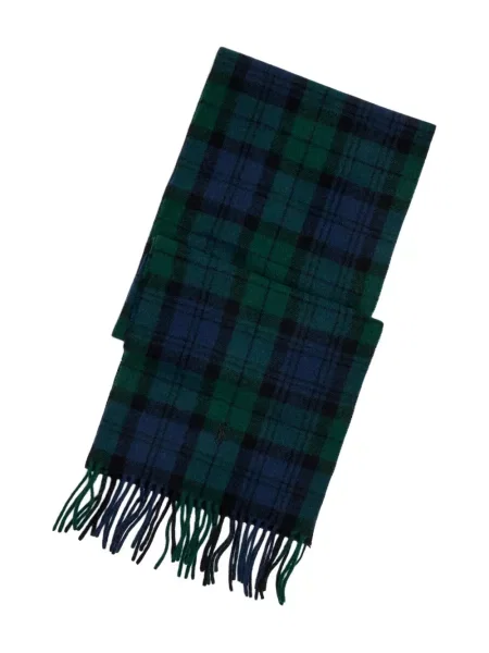Fular Polo Ralph Lauren din fleece cu franjuri în carouri verde