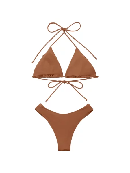 Bikini Elegancia cu gât halter maro