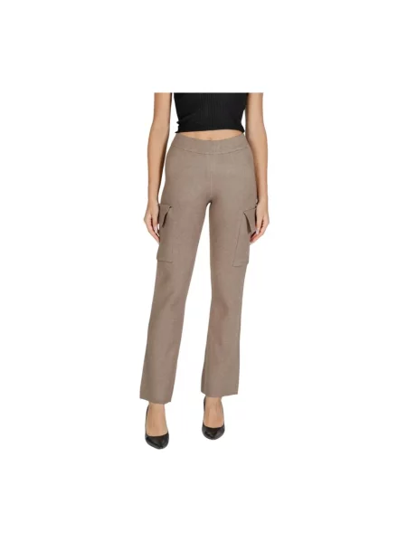 Dzianinowe spodnie cargo Vila beżowe