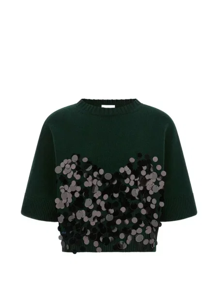 Decupat pulover Nude cu paiete verde