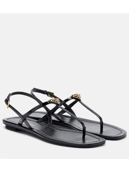 Chiloți tanga Prada din piele de lac negru