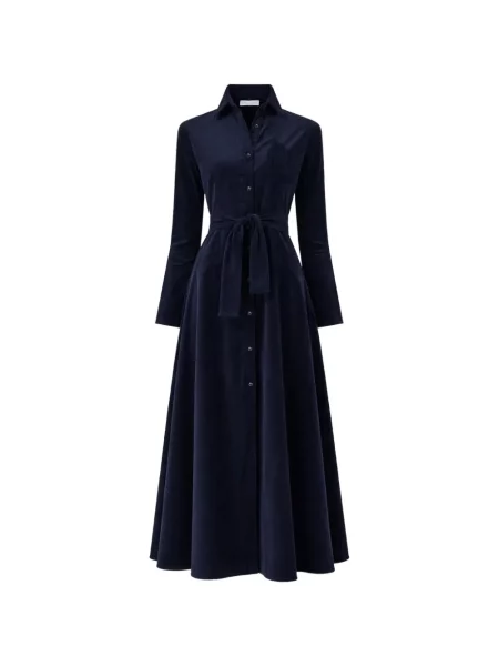 Rochie midi Violante Nessi de catifea cord albastru