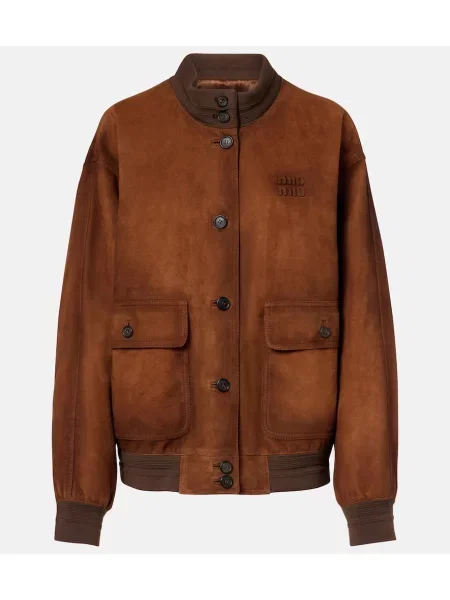 Kurtka bomber Miu Miu zamszowy brązowy