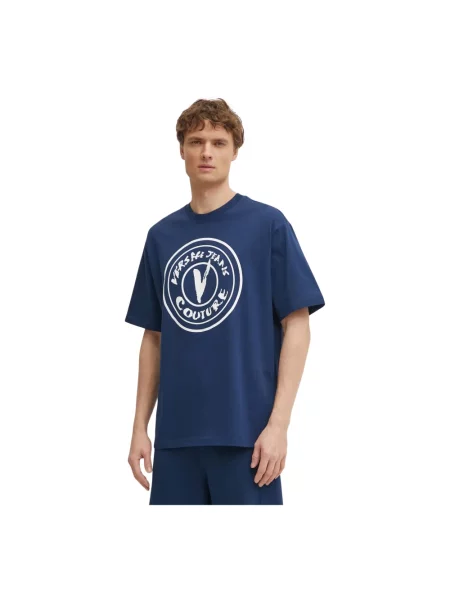 Koszulka Versace Jeans Couture z nadrukiem niebieska