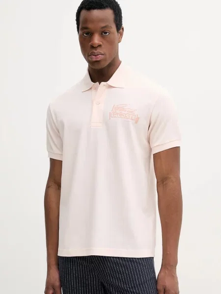 Тениска с яка Lacoste с изчистен дизайн бежово