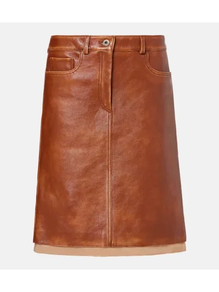 Spódnica skórzana Miu Miu do kolan brązowa