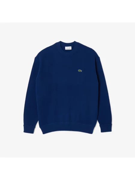 Lacoste Sweter Z Wełny O Luźnym Kroju Z Okrągłym Dekoltem granatowy