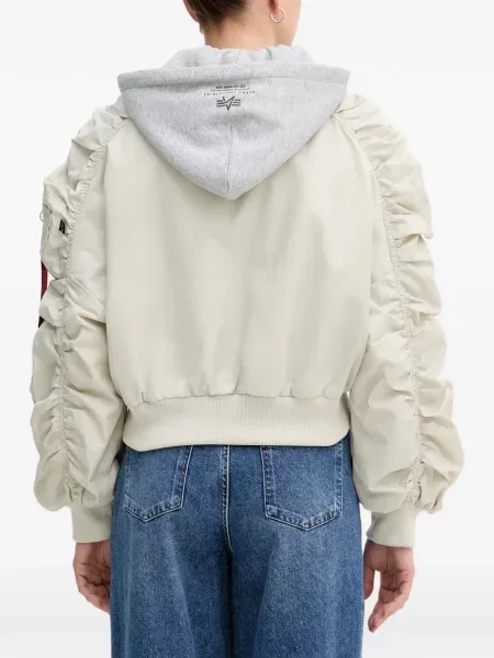 Geacă Alpha Industries cu glugă cu volane alb