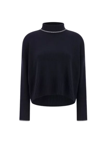 Sweter z golfem Pinko wełniany do golfa niebieski