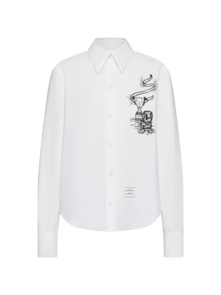 Cămașă Thom Browne cu broderie lungă alb