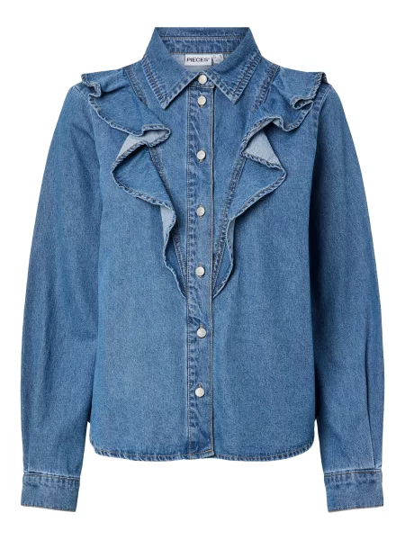 PIECES Bluză PCEVA denim albastru