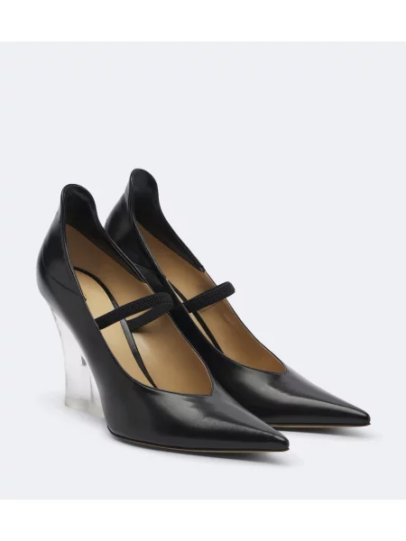 Pantofi cu toc Fendi din piele cu pană negru