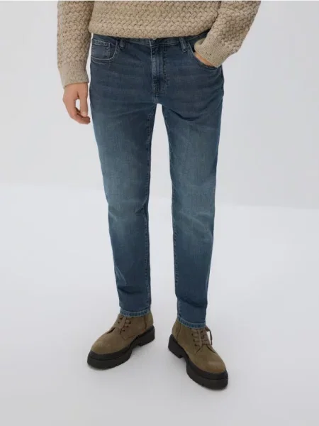 Reserved Джинси slim із вареним ефектом темно-синій сині